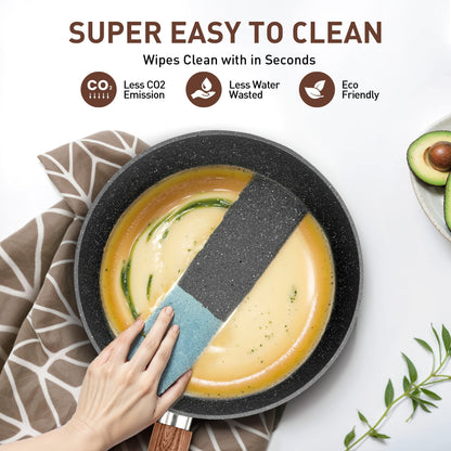 Batterie de cuisine antiadhésive, ensemble de 12 pièces (casseroles et poêles) en granit