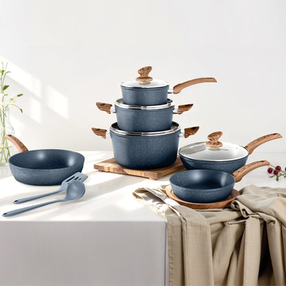 Batterie de cuisine antiadhésive, ensemble de 12 pièces (casseroles et poêles) en granit
