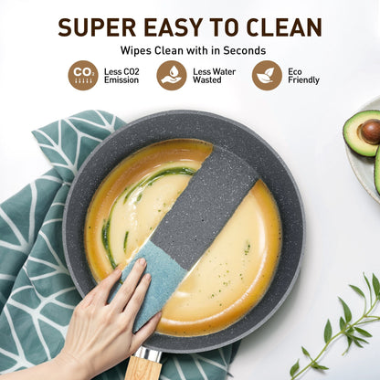 Batterie de cuisine antiadhésive, ensemble de 12 pièces (casseroles et poêles) en granit