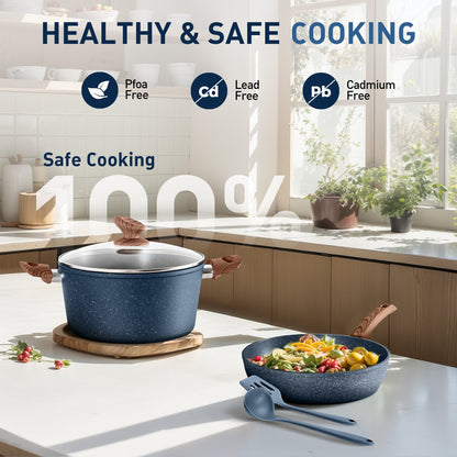 Batterie de cuisine antiadhésive, ensemble de 12 pièces (casseroles et poêles) en granit