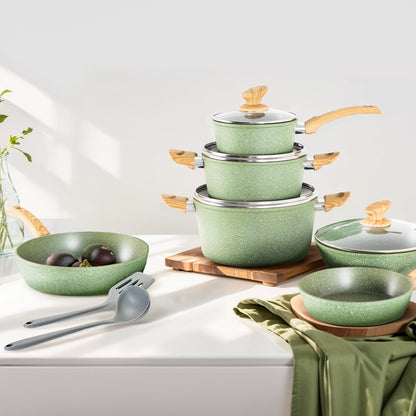 Batterie de cuisine antiadhésive, ensemble de 12 pièces (casseroles et poêles) en granit