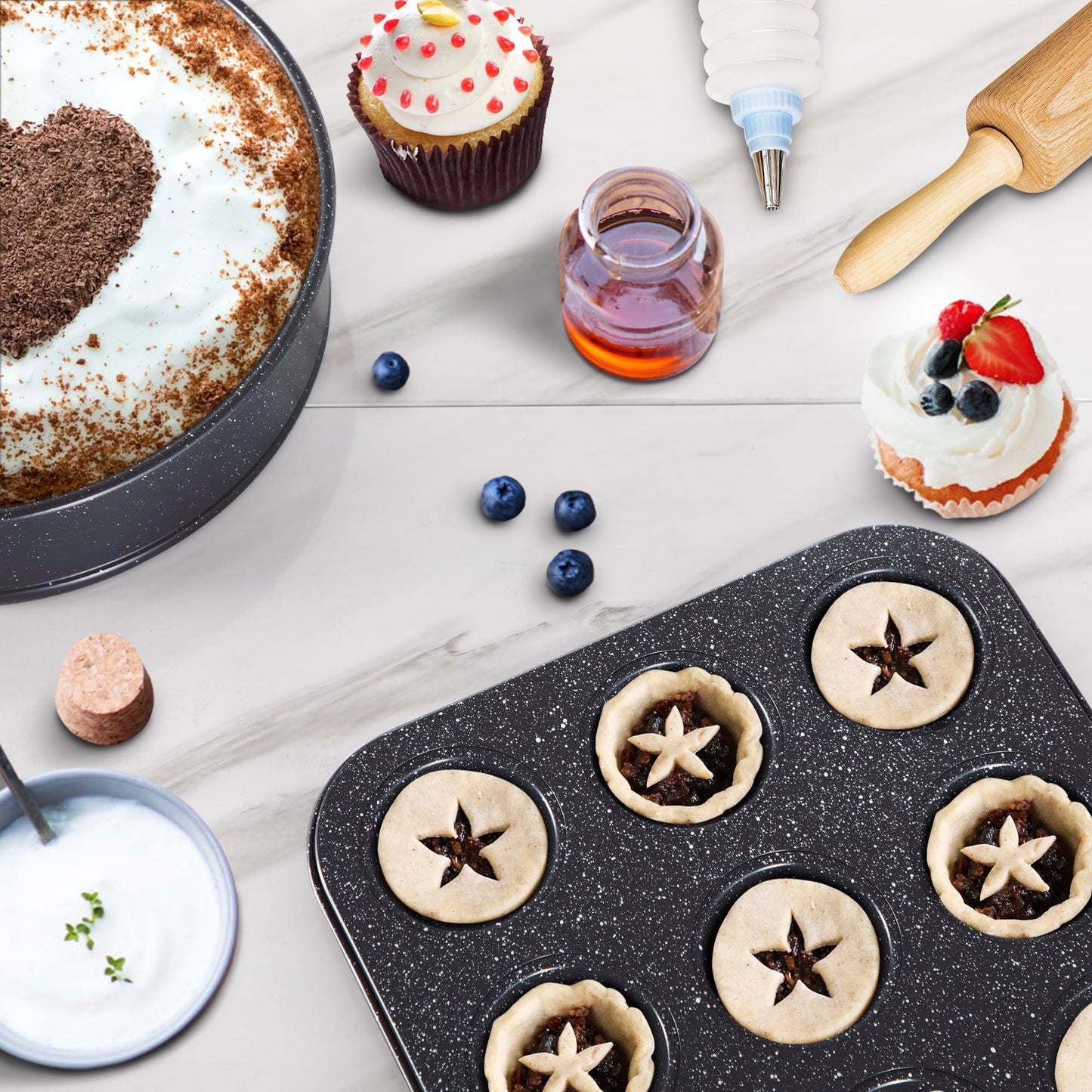 Batterie de cuisine en granit, ensemble de casseroles antiadhésives, ensemble de 12/15/30 pièces