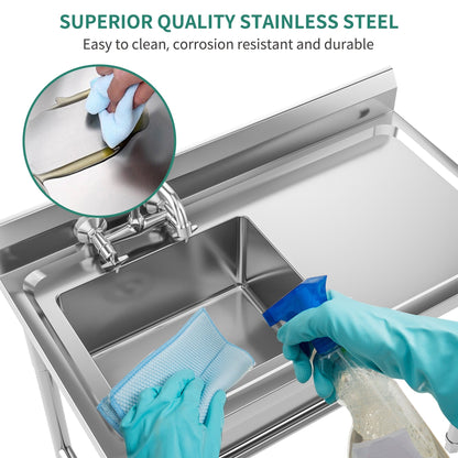 Évier de cuisine en acier inoxydable à compartiments, sur pied, de type commercial