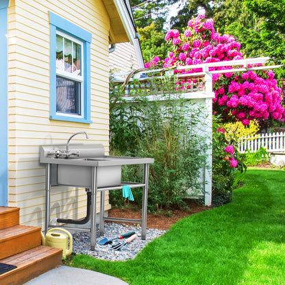 Évier de cuisine en acier inoxydable à compartiments, sur pied, de type commercial