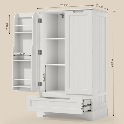 Armoire de rangement de cuisine, meuble de rangement de salle de bain autoportant avec 2 portes et tiroirs