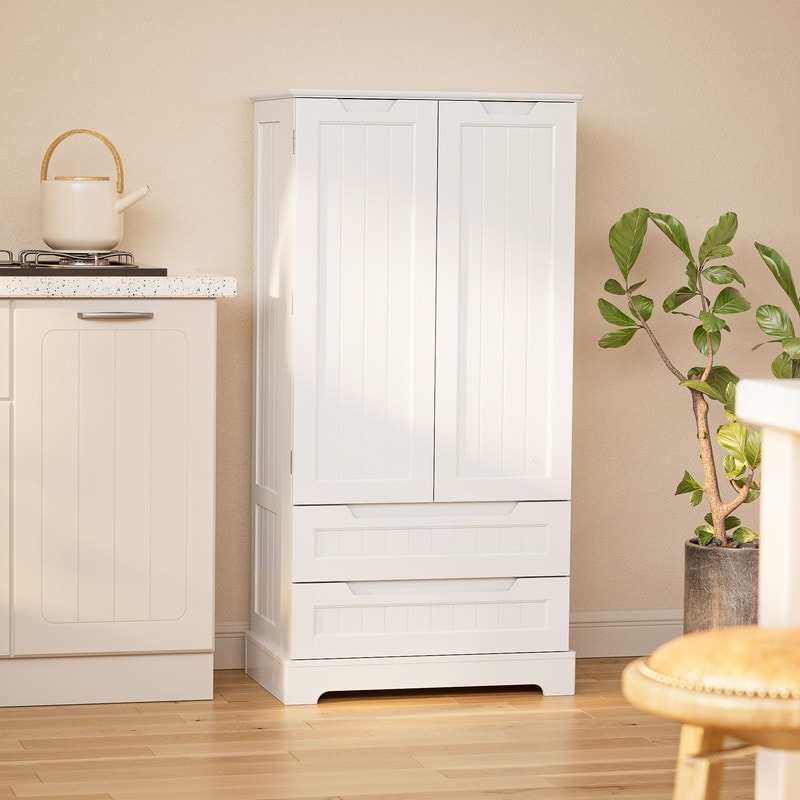 Armoire de rangement de cuisine, meuble de rangement de salle de bain autoportant avec 2 portes et tiroirs