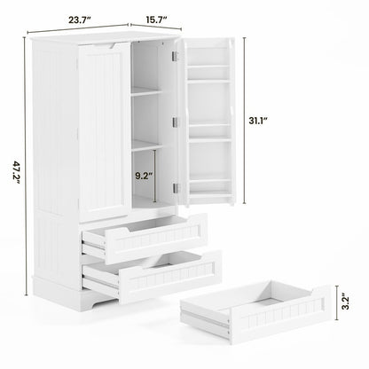 Armoire de rangement de cuisine, meuble de rangement de salle de bain autoportant avec 2 portes et tiroirs