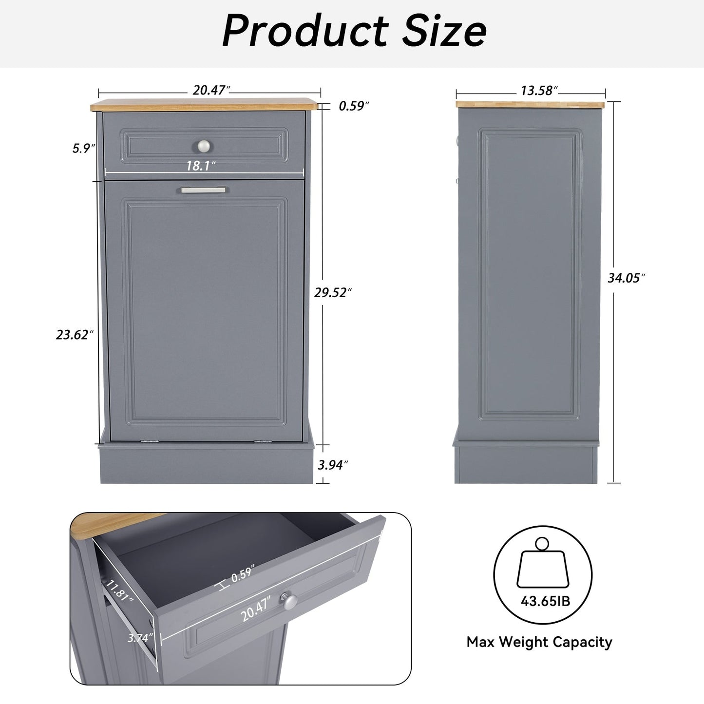 Armoire à poubelles basculante de cuisine avec tiroir, rangement pour poubelles, paniers à déchets en bois à poser sur le comptoir