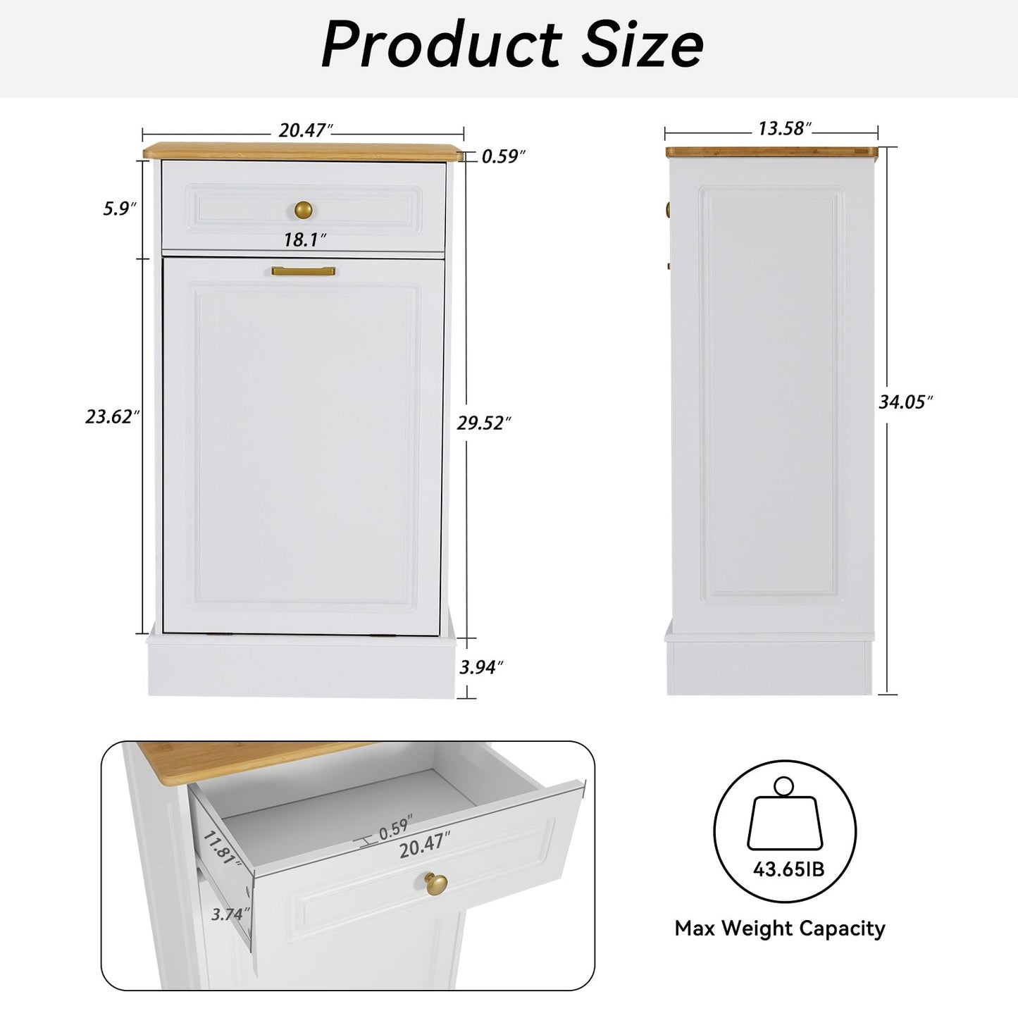 Armoire à poubelles basculante de cuisine avec tiroir, rangement pour poubelles, paniers à déchets en bois à poser sur le comptoir