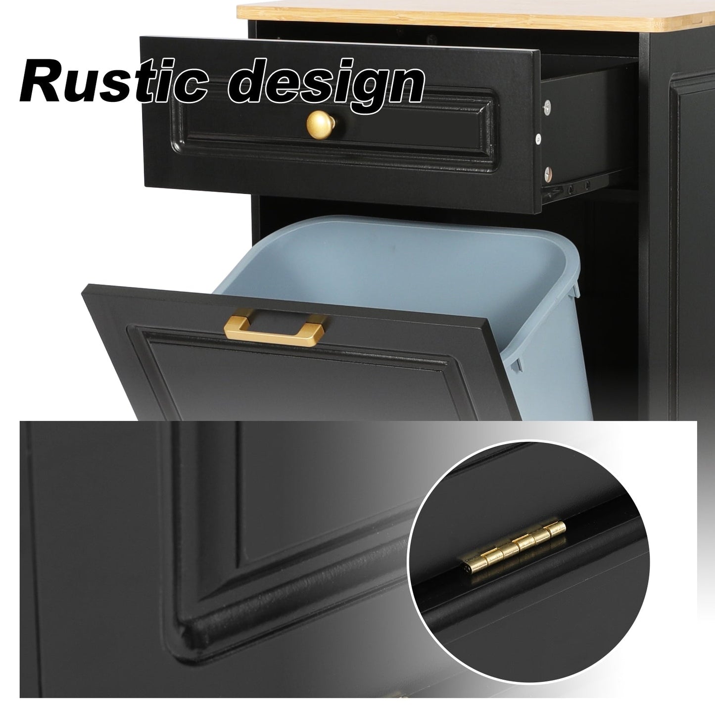 Armoire à poubelles basculante de cuisine avec tiroir, rangement pour poubelles, paniers à déchets en bois à poser sur le comptoir