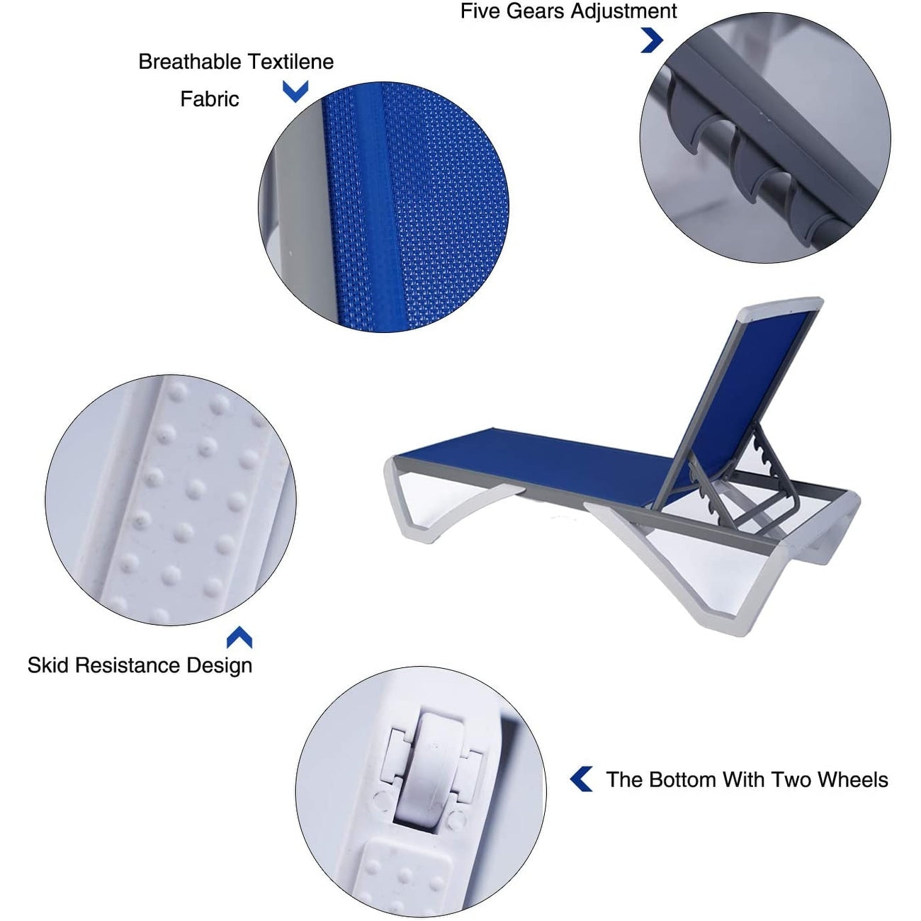 Chaise longue de patio inclinable et réglable Kozyard Alan, pieds entièrement plats en aluminium et résine de polypropylène