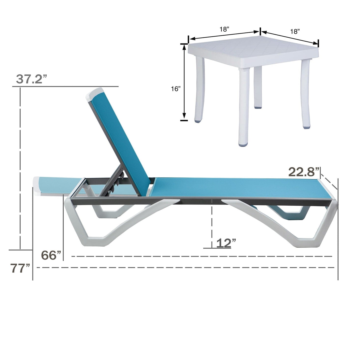 Chaise longue de patio inclinable et réglable Kozyard Alan, pieds entièrement plats en aluminium et résine de polypropylène