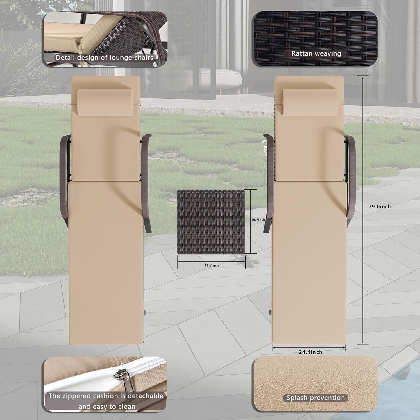 Ensemble de chaises longues d'extérieur 3 pièces Kullavik