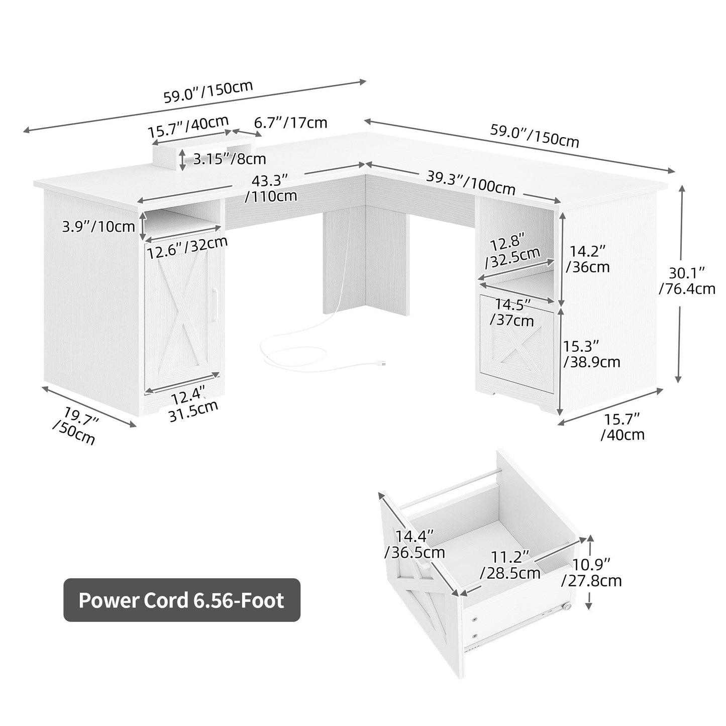 Bureau d'angle gaming Moasis en forme de L, 150 cm (59 pouces), avec support pour écran