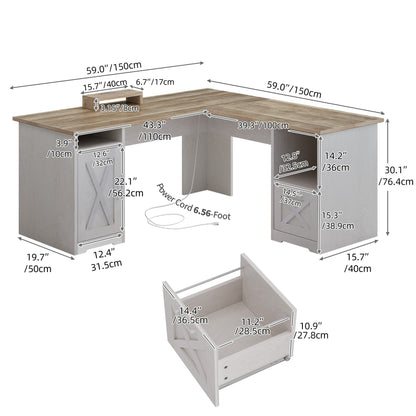 Bureau d'angle gaming Moasis en forme de L, 150 cm (59 pouces), avec support pour écran