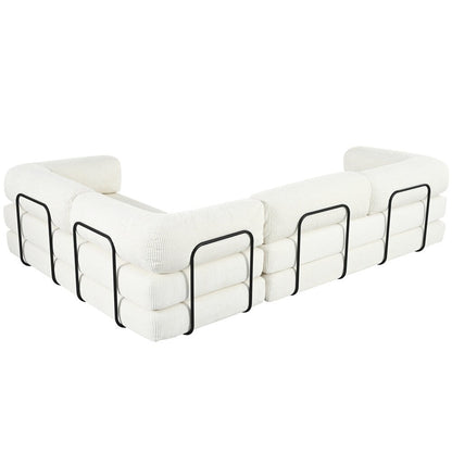 Canapé-lit modulable en forme de L en tissu velours côtelé