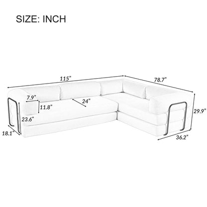 Canapé-lit modulable en forme de L en tissu velours côtelé