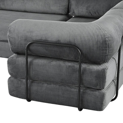 Canapé-lit modulable en forme de L en tissu velours côtelé