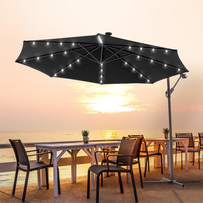 Parasol déporté de terrasse LIVOOSUN de 3 m avec éclairage LED et base en croix