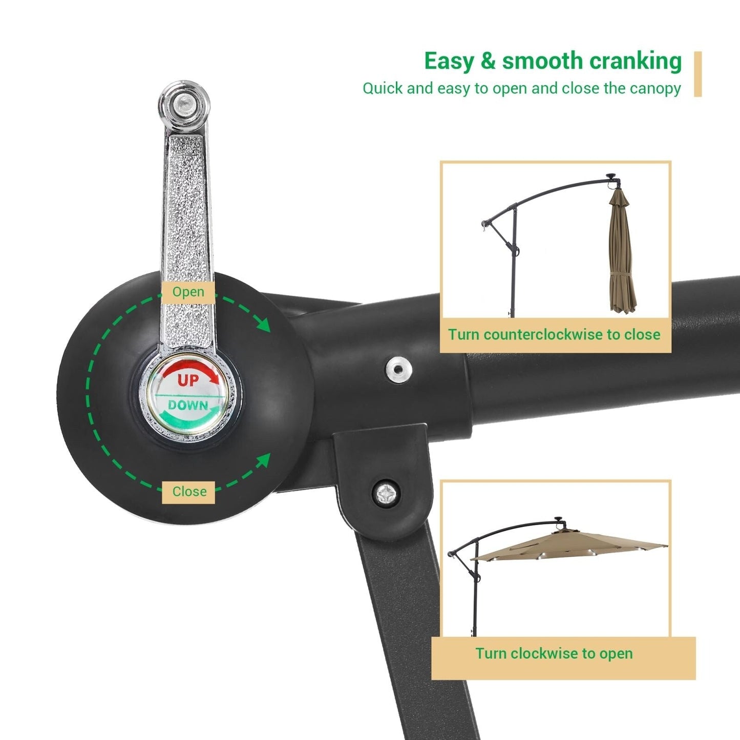 Parasol déporté de terrasse LIVOOSUN de 3 m avec éclairage LED et base en croix