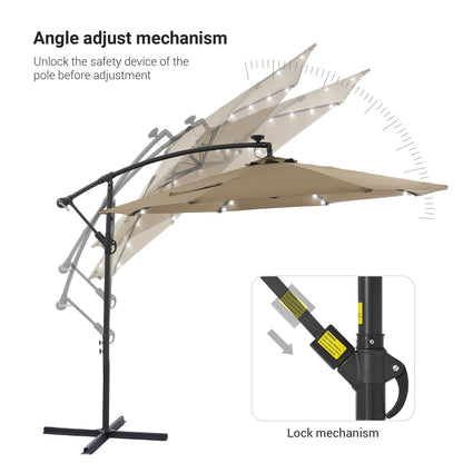 Parasol déporté de terrasse LIVOOSUN de 3 m avec éclairage LED et base en croix