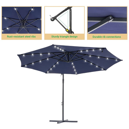 Parasol déporté de terrasse LIVOOSUN de 3 m avec éclairage LED et base en croix