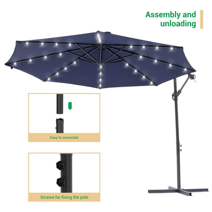 Parasol déporté de terrasse LIVOOSUN de 3 m avec éclairage LED et base en croix