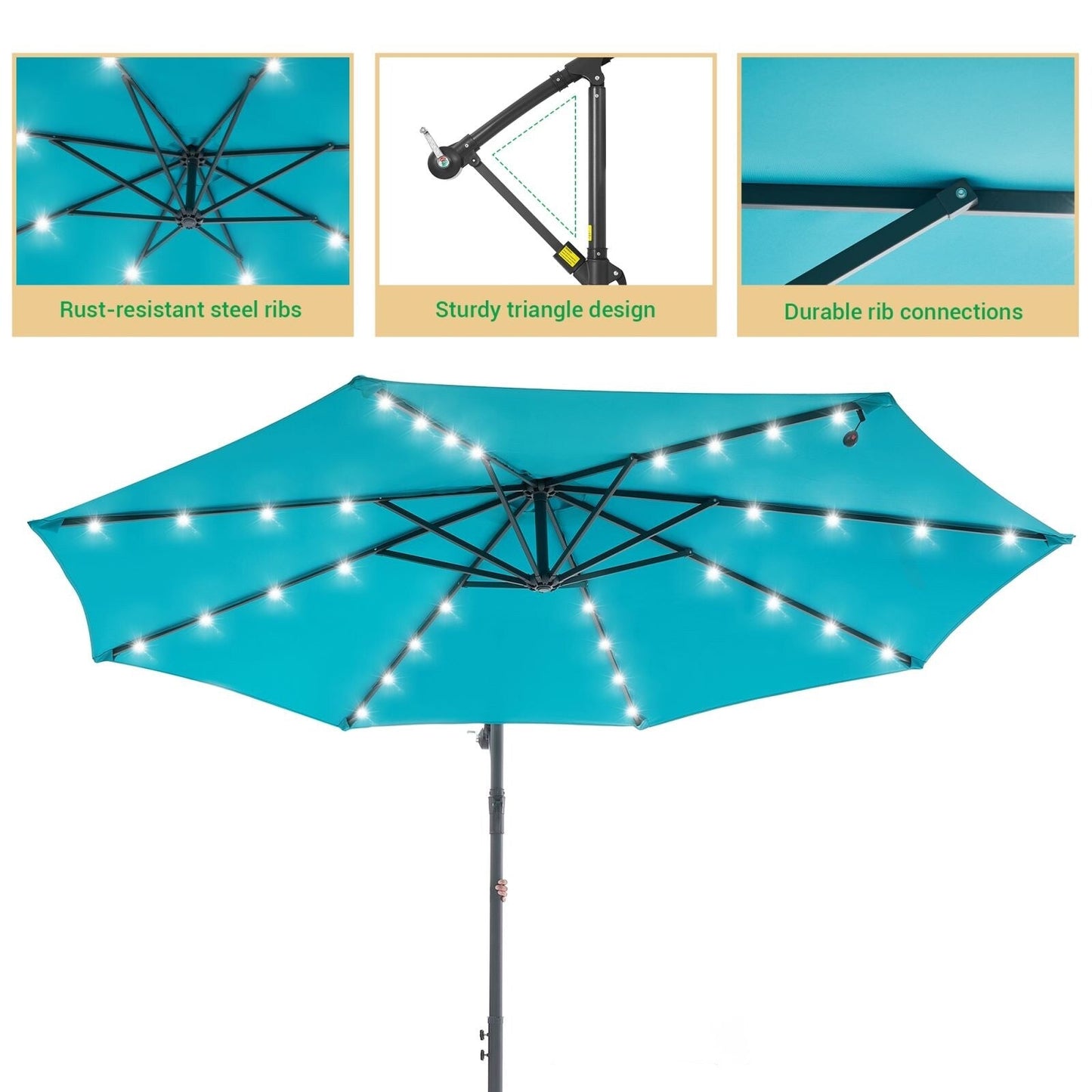 Parasol déporté de terrasse LIVOOSUN de 3 m avec éclairage LED et base en croix