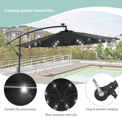 Parasol déporté de terrasse LIVOOSUN de 3 m avec éclairage LED et base en croix