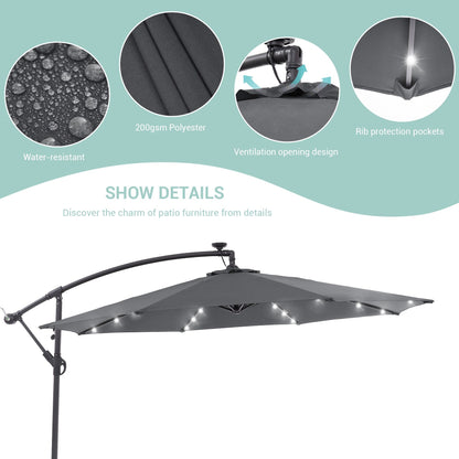 Parasol déporté de terrasse LIVOOSUN de 3 m avec éclairage LED et base en croix