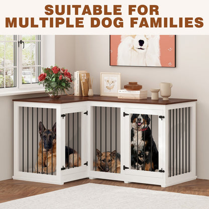 Grand meuble d'angle pour 2 chiens, cage en forme de L - 58,7 x 41,1 pouces