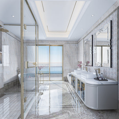 Grand miroir mural rectangulaire à miroirs emboîtables et perles de cristal