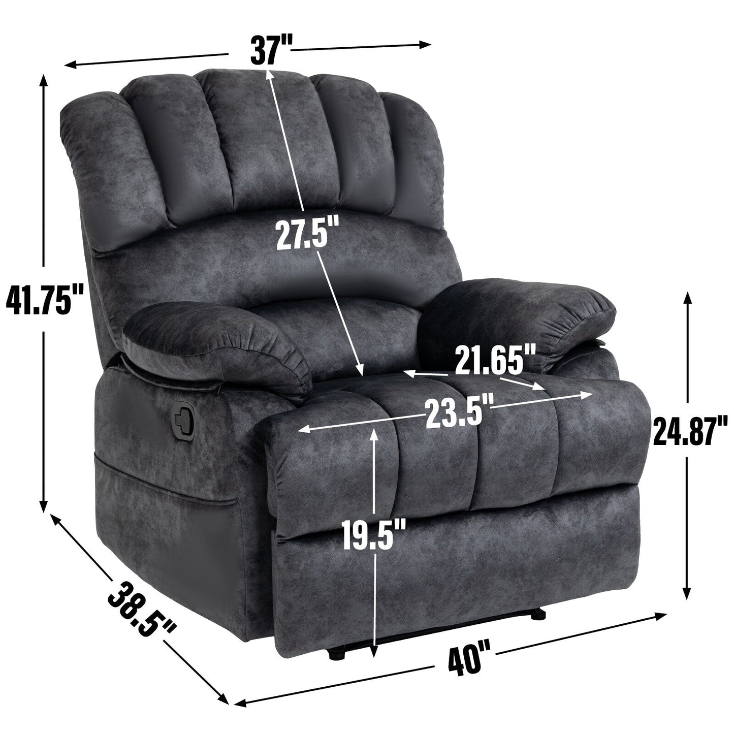Grand fauteuil inclinable manuel pour adulte, canapé inclinable confortable en tissu, fauteuil inclinable rembourré pour salon