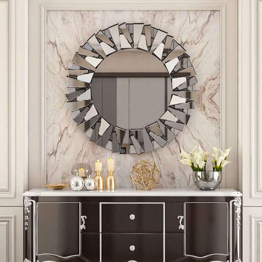 Grand miroir décoratif rond, miroir mural en verre artistique - 81 cm (L) x 81 cm (H)