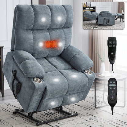 Fauteuil inclinable électrique Lazy Boy à double moteur en chenille avec fonction massage et chauffage lombaire, deux porte-gobelets, gris-bleu