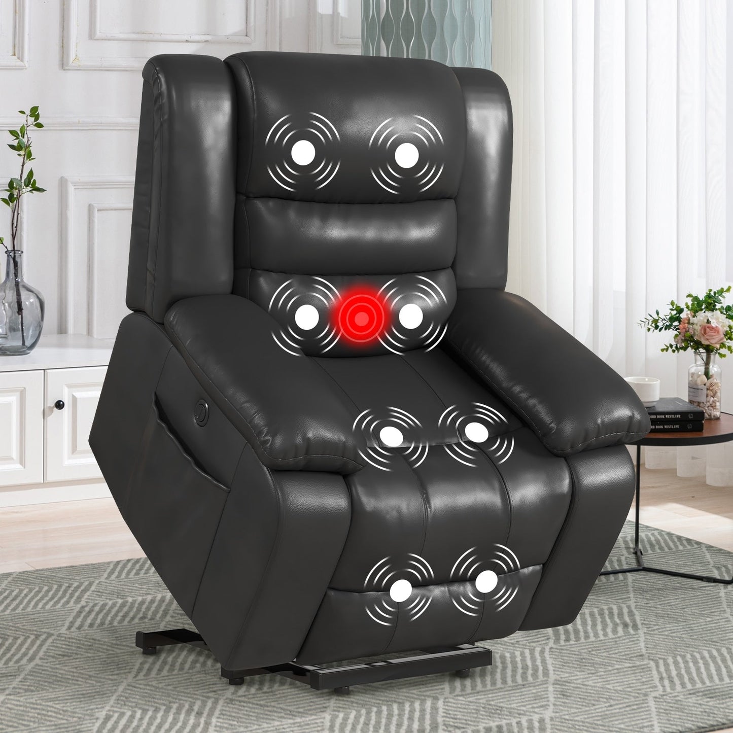 Fauteuil releveur en cuir avec double moteur, fauteuils inclinables électriques surdimensionnés avec fonction massage et chauffage électrique