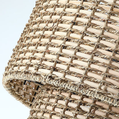 Lustre Lennie à 4 lumières en rotin, structure cylindrique étagée, avec rosace noire - 51 cm de largeur - 51 cm de largeur