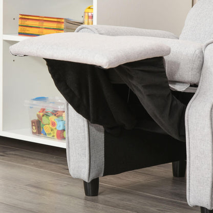 Fauteuil inclinable manuel rembourré gris clair pour enfants de 3 à 5 ans, avec repose-pieds et 2 poches latérales