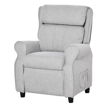 Fauteuil inclinable manuel rembourré gris clair pour enfants de 3 à 5 ans, avec repose-pieds et 2 poches latérales