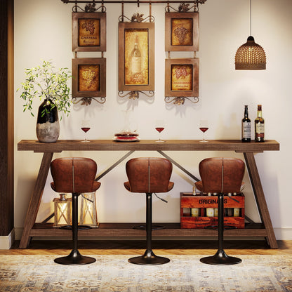 Console/table basse rustique en bois de 180 cm de long avec étagère de rangement