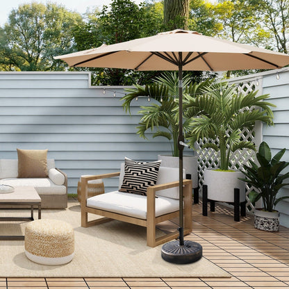 Parasol de terrasse Lopes de 2,74 m (9 pi) avec pied et support lestés finition bronze inclus