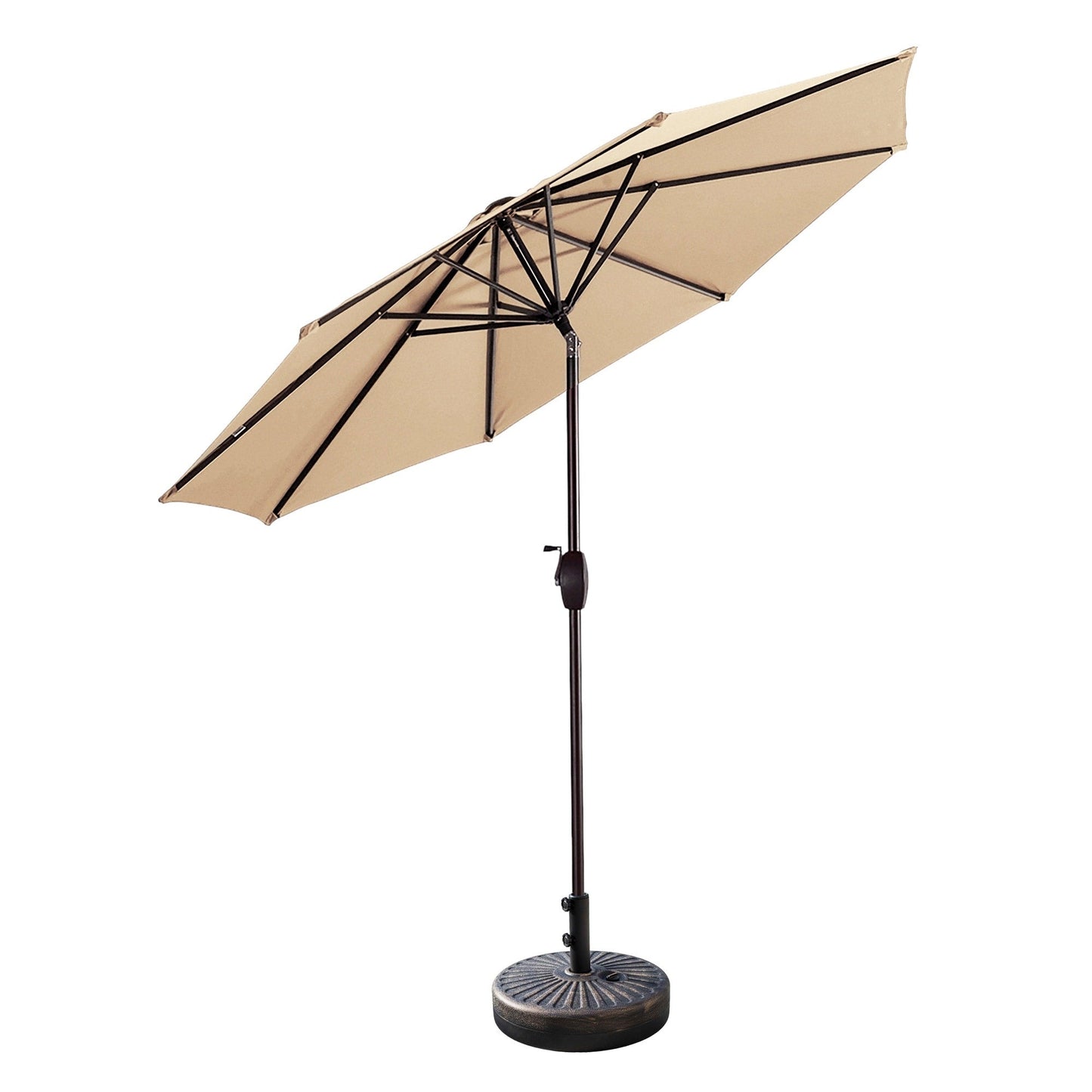 Parasol de terrasse Lopes de 2,74 m (9 pi) avec pied et support lestés finition bronze inclus