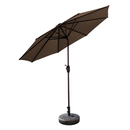 Parasol de terrasse Lopes de 2,74 m (9 pi) avec pied et support lestés finition bronze inclus