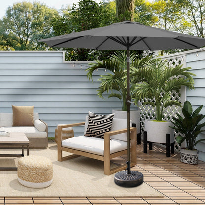 Parasol de terrasse Lopes de 2,74 m (9 pi) avec pied et support lestés finition bronze inclus