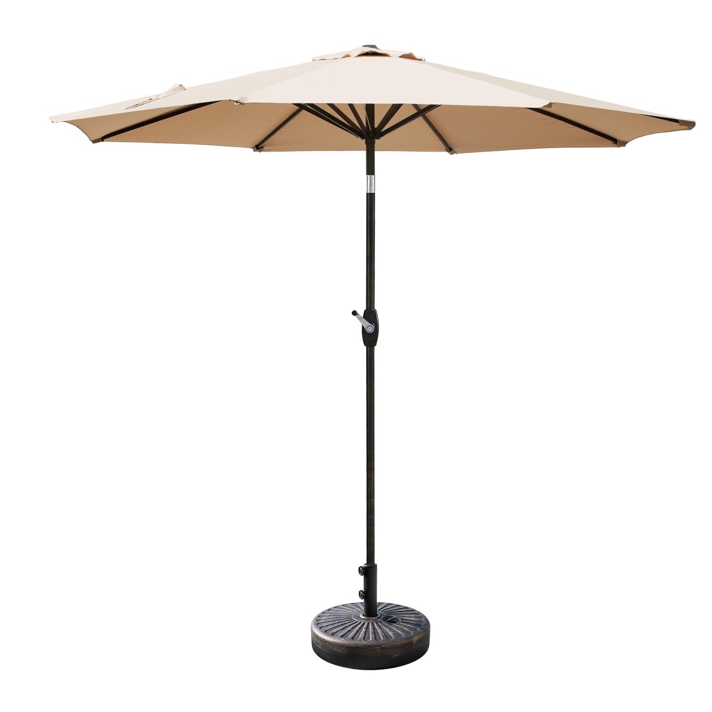 Parasol de terrasse Lopes de 2,74 m (9 pi) avec pied et support lestés finition bronze inclus