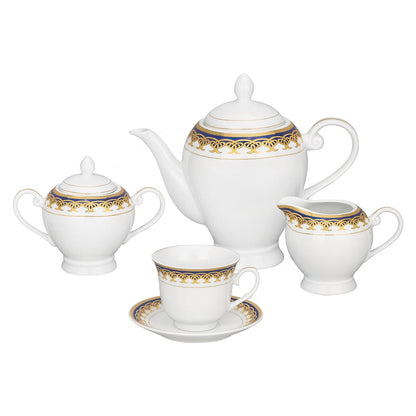 Service de table en porcelaine 57 pièces Lorren Home Trends, accents or et bleu