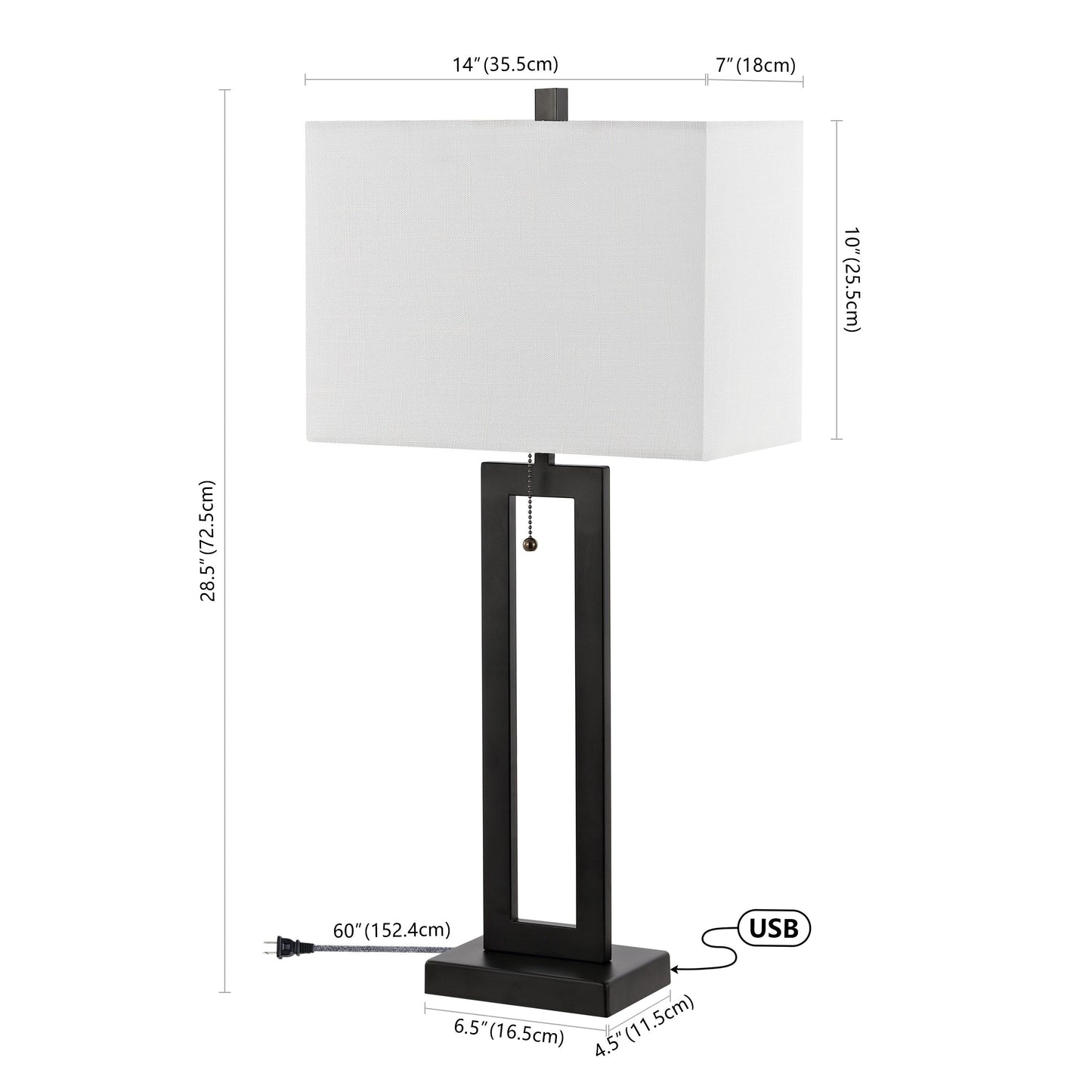 Lampe de table LED Lucie 28,5 en fer style industriel vintage avec chaînette et port de chargement USB (lot de 2) par JONATHAN Y