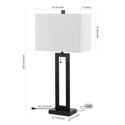 Lampe de table LED Lucie 28,5 en fer style industriel vintage avec chaînette et port de chargement USB (lot de 2) par JONATHAN Y