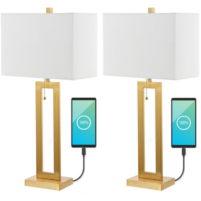 Lampe de table LED Lucie 28,5 en fer style industriel vintage avec chaînette et port de chargement USB (lot de 2) par JONATHAN Y