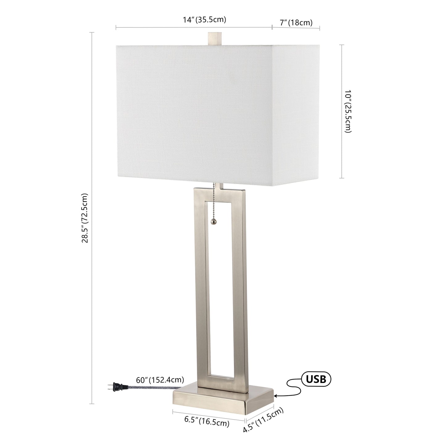 Lampe de table LED Lucie 28,5 en fer style industriel vintage avec chaînette et port de chargement USB (lot de 2) par JONATHAN Y